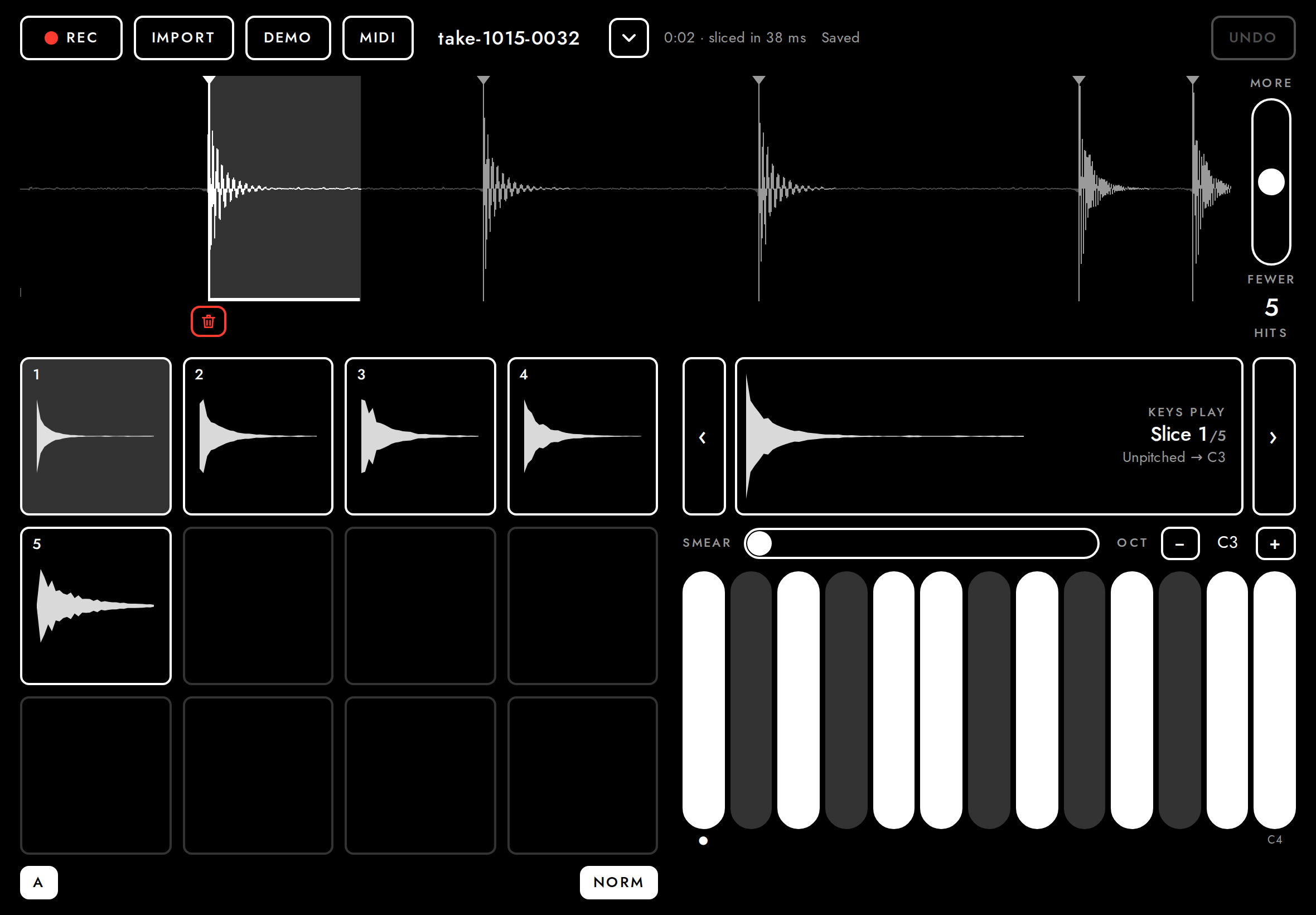 Recorded take, sliced and saved.