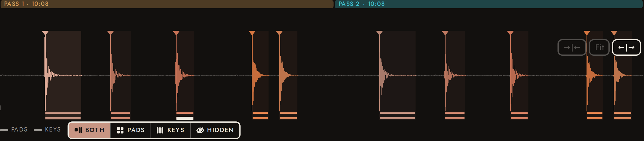 Two passes, each with its band and time.