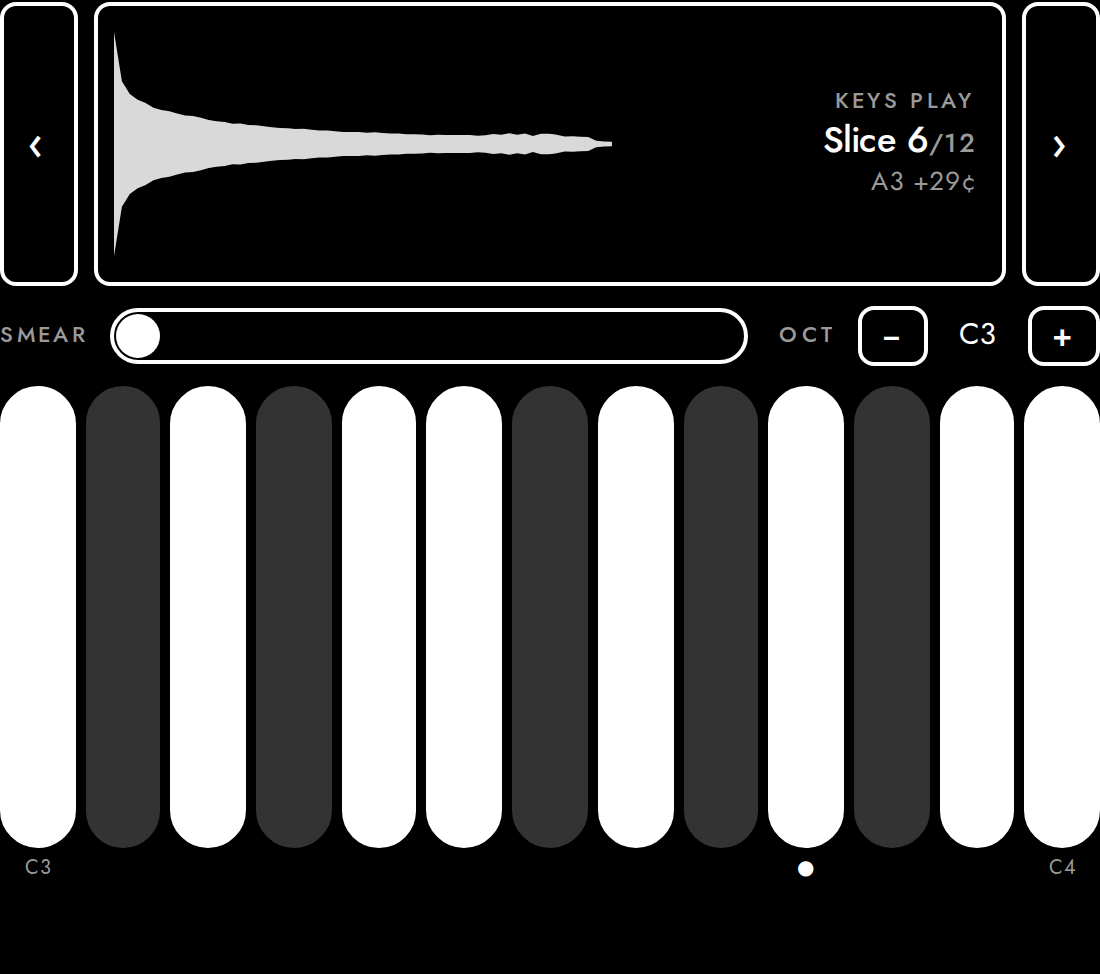 Keys panel: the armed slice, its root, and the root key (●).