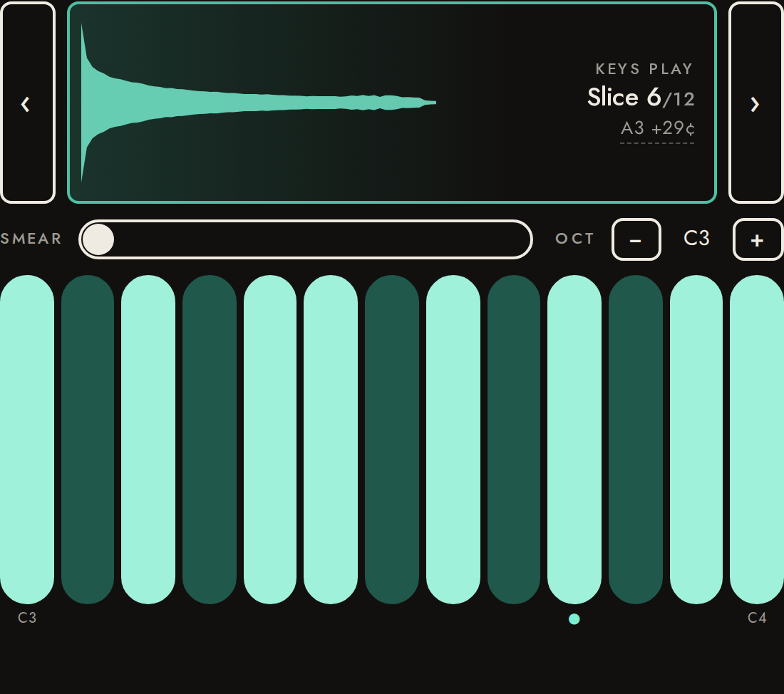 Keys panel: the armed slice, its root, and the root key (●).