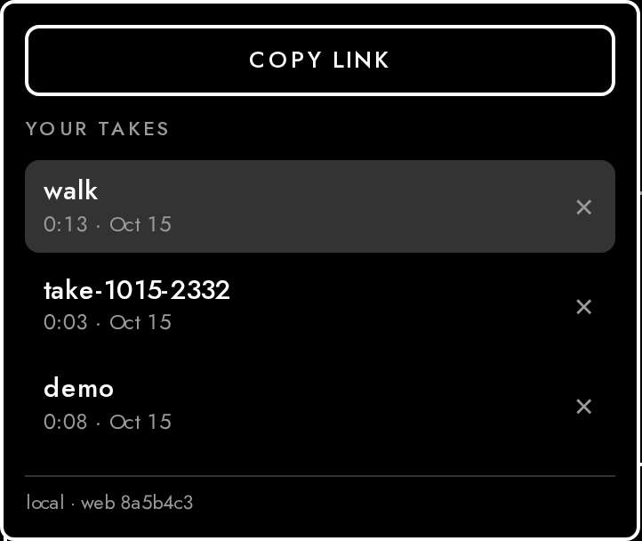 The bottom of the takes menu