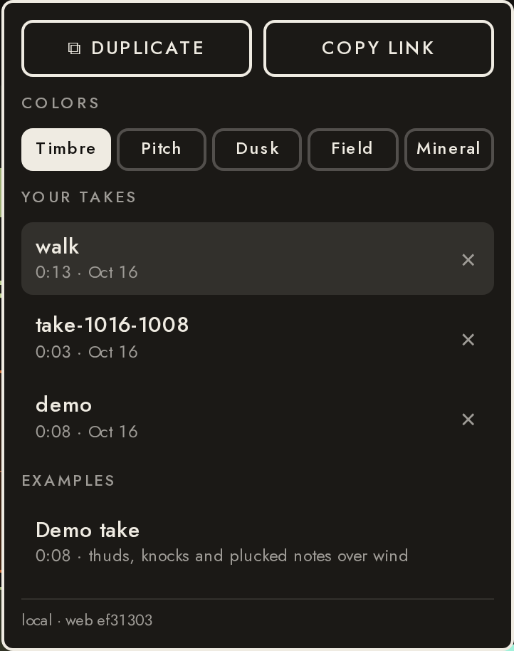 The bottom of the takes menu