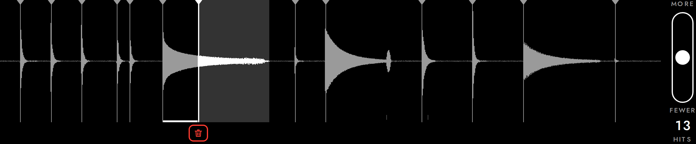 A transient added by long-press at 3.9 s, inside the ringing pluck.