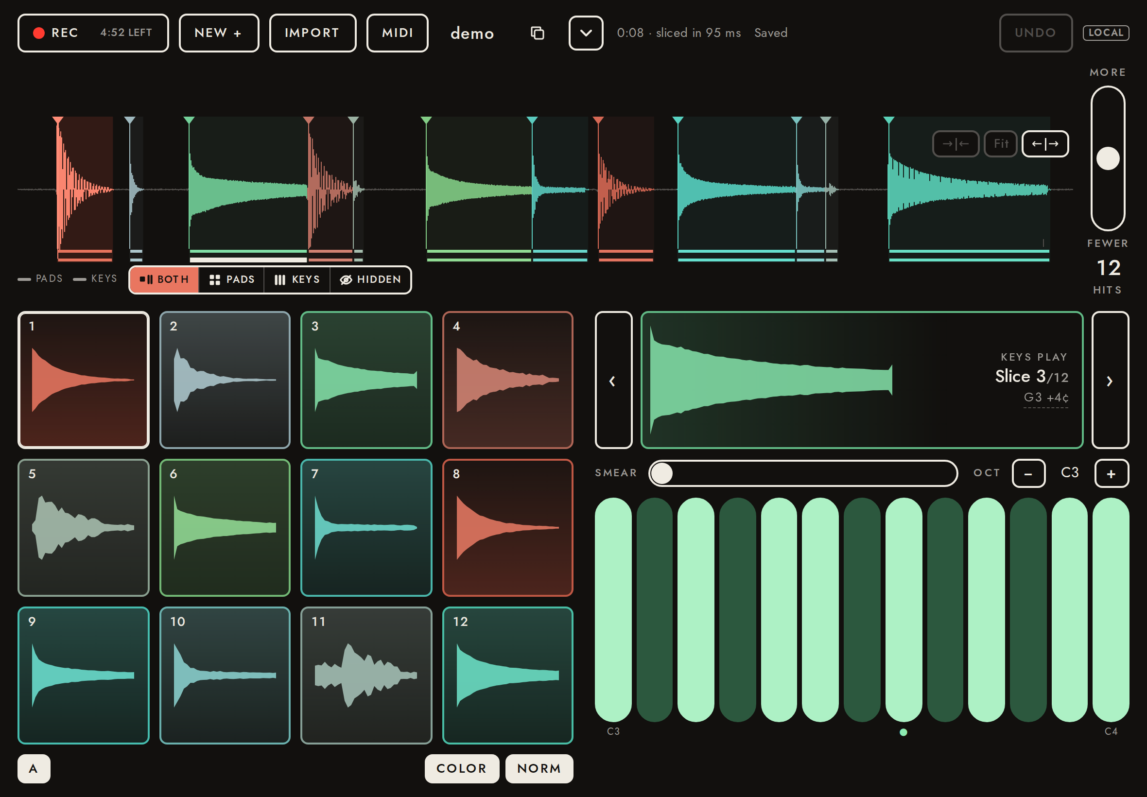 The demo take, timbre map.