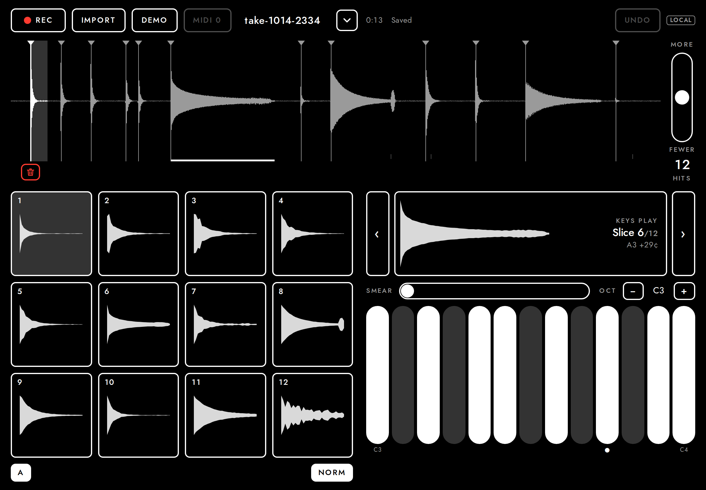 A recovered 13 s recording with the cap at 0:04: saved whole to the library and opened whole.