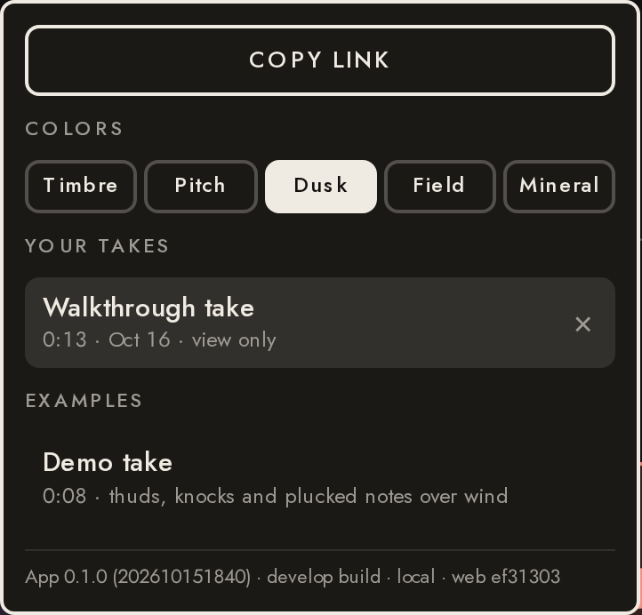 In the app: the bottom of the takes menu