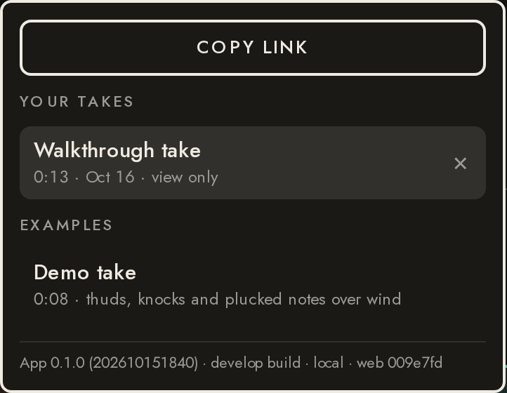 In the app: the bottom of the takes menu