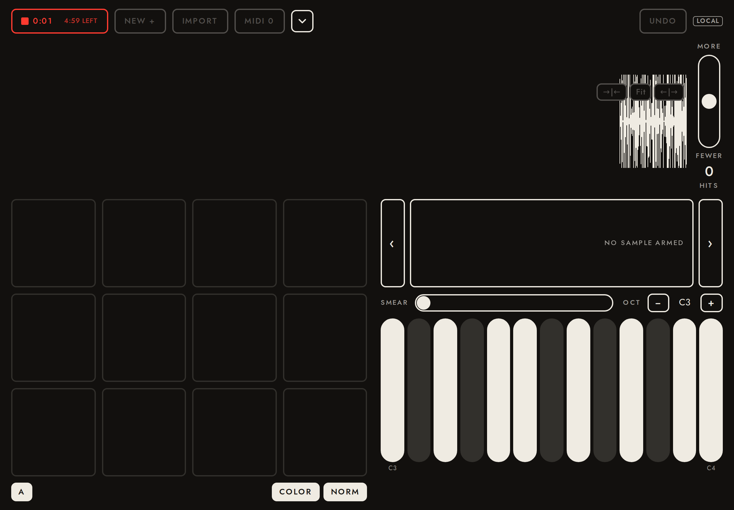 Recording natively: live peaks from the app.