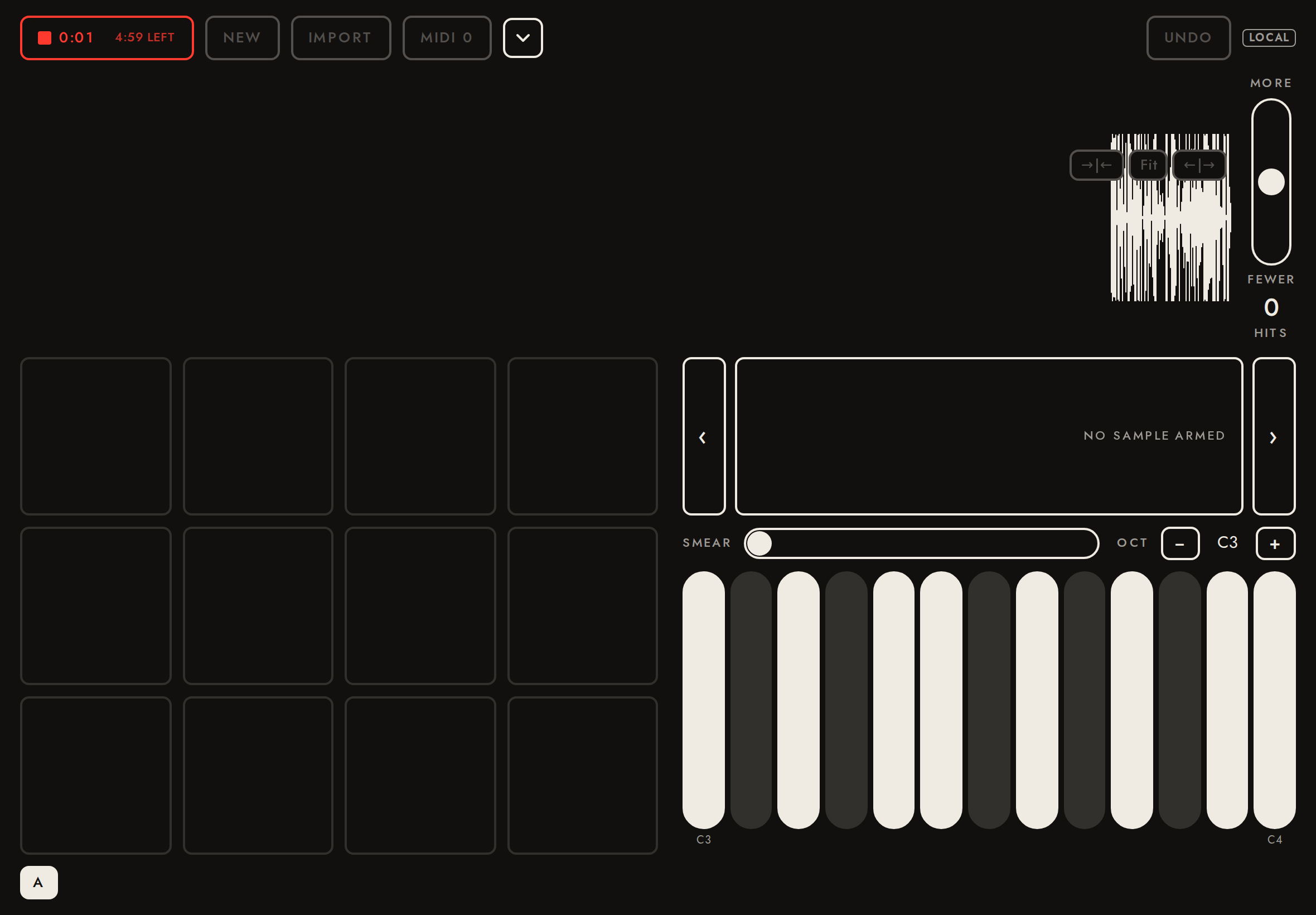 Recording natively: live peaks from the app.